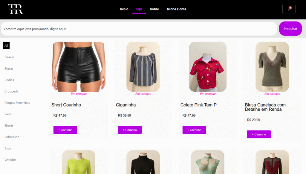 Sistema de filtros intuitivos e grid organizado de produtos