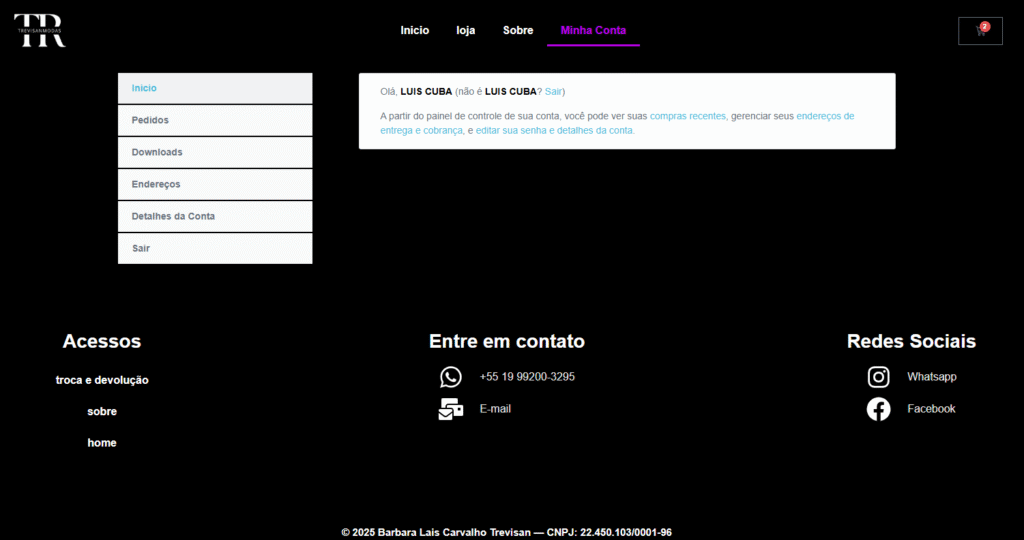 Dashboard personalizado com menu completo e experiência premium

